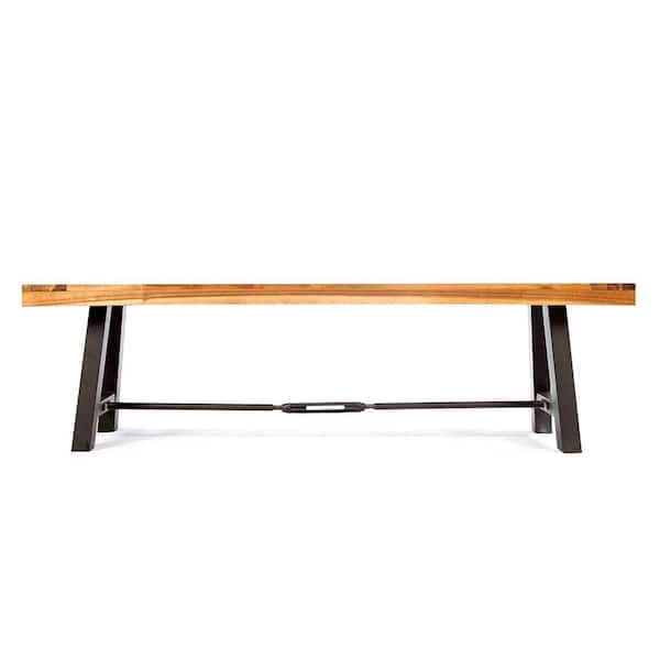 Misopily Rustic Metal Wood Outdoor Bench with Acacia Wood Top and Power Coated Iron Frame for Patio, Backyard, Garden