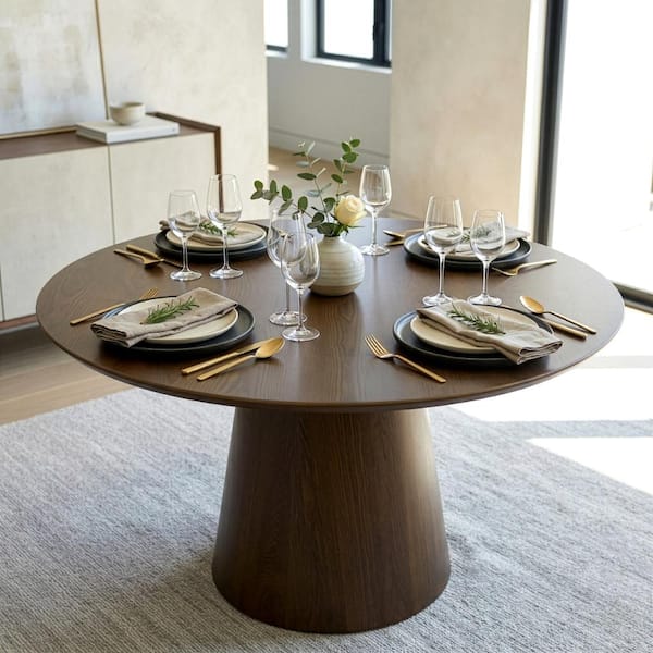 BAGLE　テーブル　WAL

  NAは売り切れとなっております。 Boyel Living Walnut Wood 55.1 in. Pedestal Base Dining Table Seats
