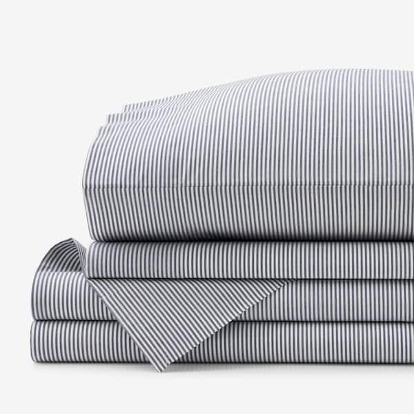 The Company Store Company Cotton Stripe Yarn-Dyed White/Blue Cotton Percale Twin XL Sheet Set