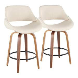 Fabrico 26 in. Walnut and Cream Fabric Counter Stool with Black Footrest (Set of 2)