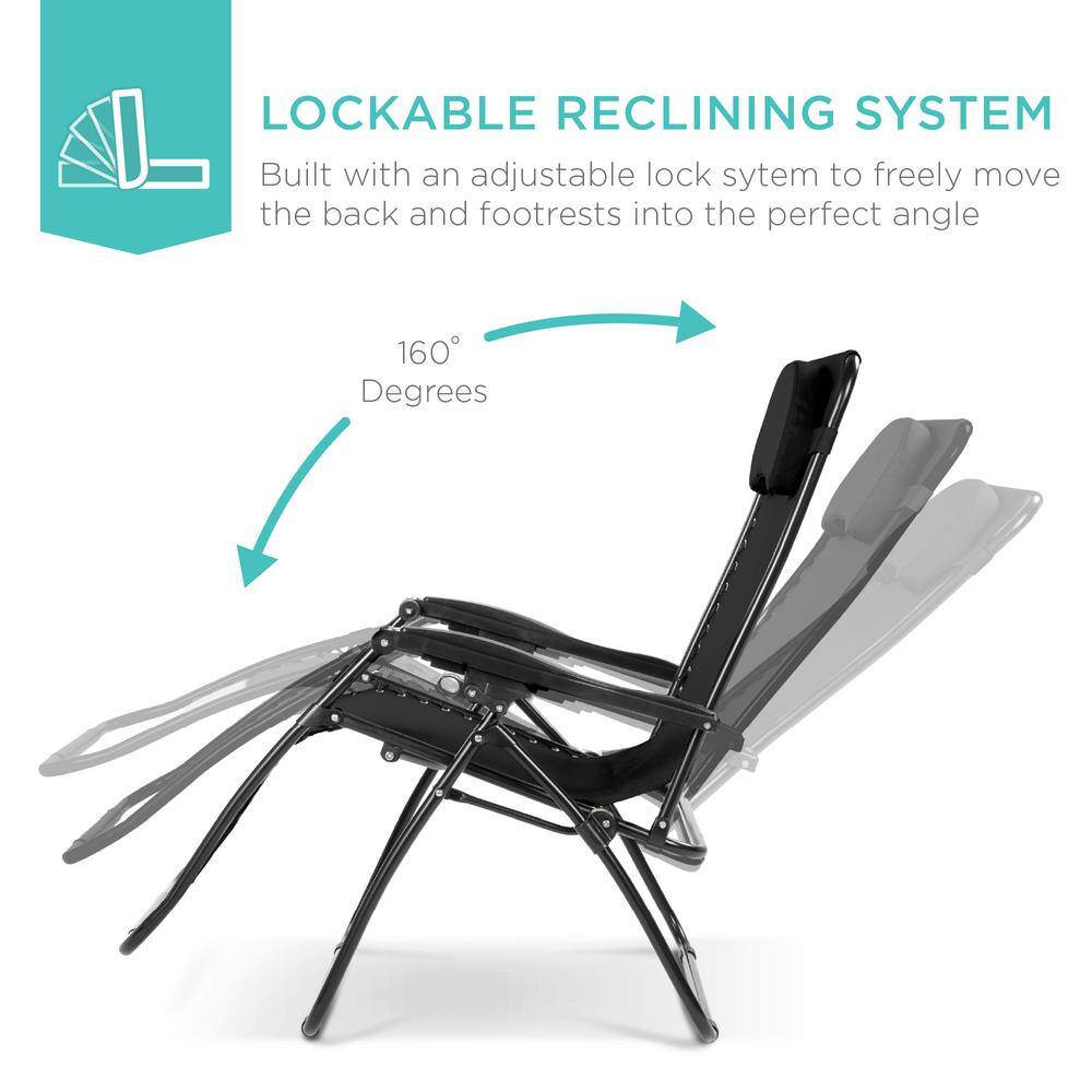 Oversized Black Steel Zero Gravity Outdoor Lounger with Cushion