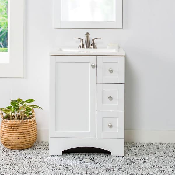 Lancaster 25 in. Single Sink White Bath Vanity with White Cultured Marble Top (Assembled)