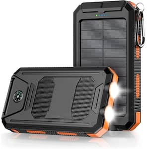 10000mAh Fast Charging Power Bank Portable Solar Charging with Flashlight in Black and Orange