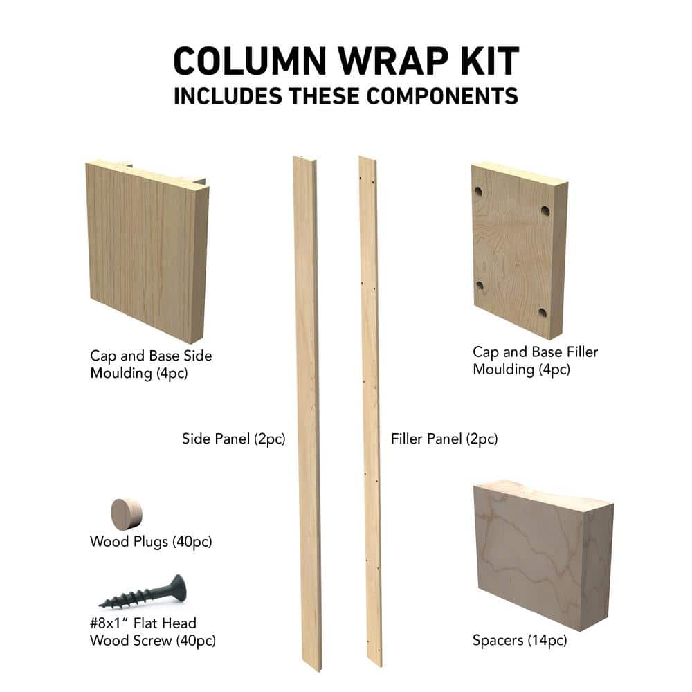Unfinished Maple Wood Column Wrap for 8.66 Feet Posts
