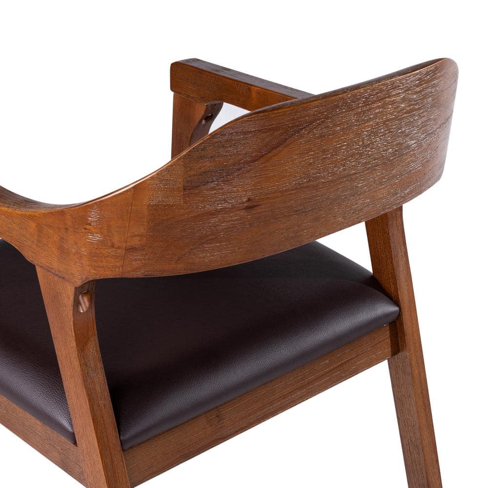 Brown Faux Leather Upholstered Wood Arm Chair, 22"