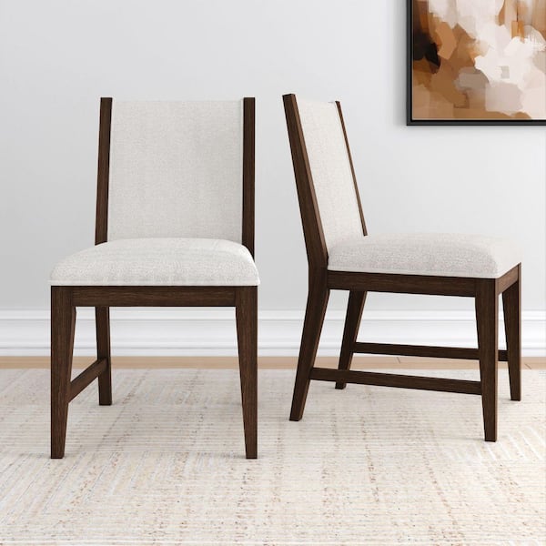 Sereno Walnut and Ivory Boucle Upholstered Dining Chair (Set of 2)