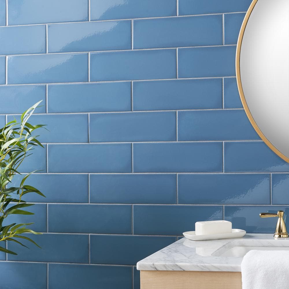 Abbey Road 4 x 12 Blue Polished Porcelain Subway Tile