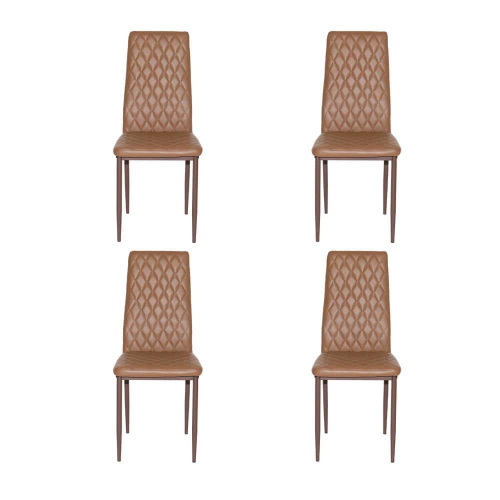 4 Piece Metal PU Leather Outdoor Fireproof Foam Hotel Dining Chairs Brown