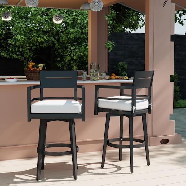DENISLAWN Barvallo Swivel Aluminum Outdoor Bar Stool with Sunbrella Cast Silver Cushion (2-Pack)