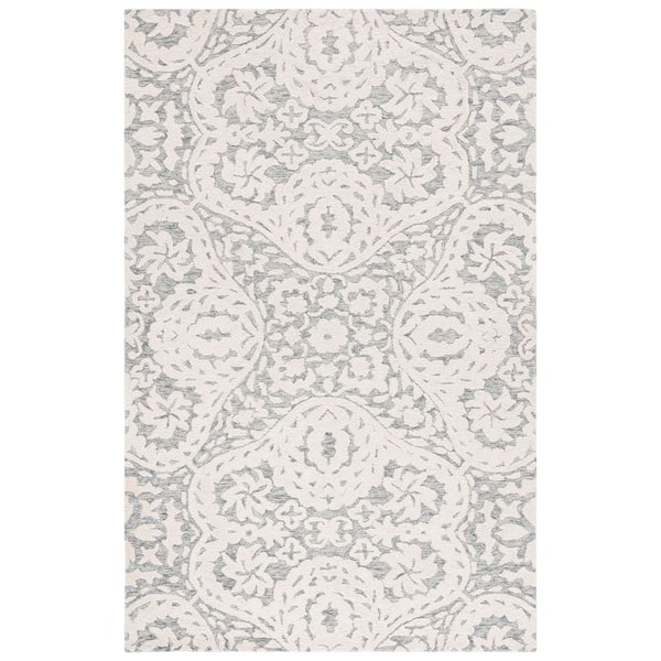 Metro 6 ft. x 9 ft. Ivory/Gray Floral High-Low Area Rug
