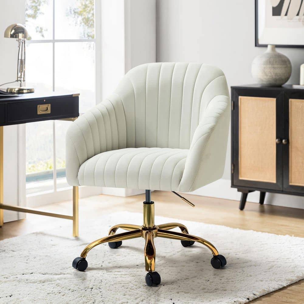 JAYDEN CREATION Sinda Modern Ivory Velvet Swivel and Adjustable