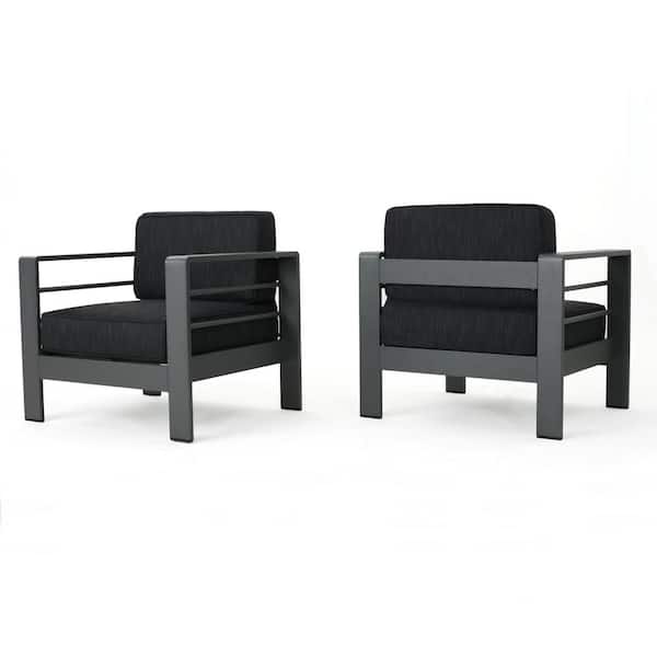 Valentina Grey Stationary Aluminum Outdoor Patio Lounge Chair with Dark Grey Cushions (2-Pack)