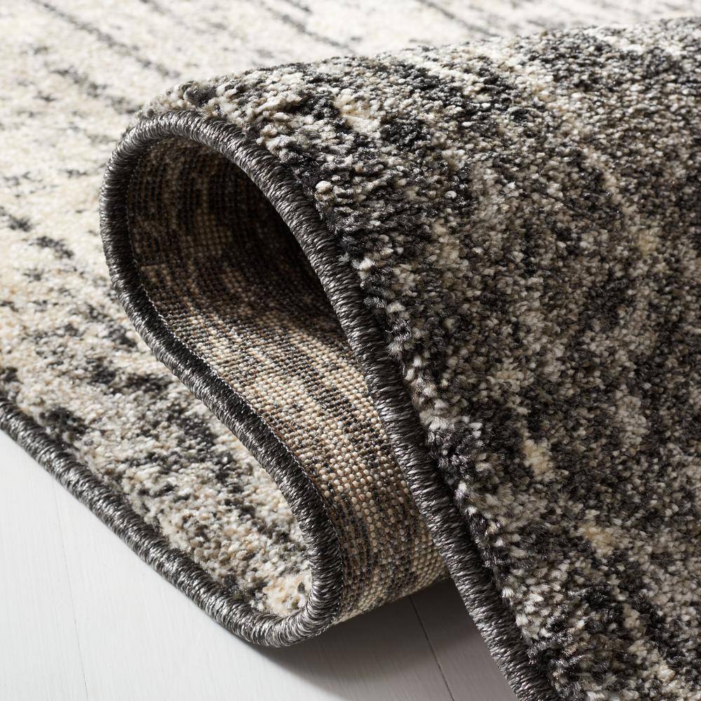 Mid-Century Abstract Black and Light Grey Shag Rug 6' x 9'