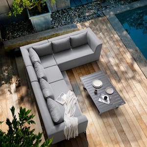 Ficarazzi Aluminum Outdoor Sectional Set with Coffee Table and Cushions Gray