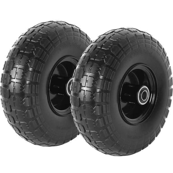 2 Pack 10 in. Flat Free Tire and Wheel for Wheelbarrow, Dolly, Hand Truck, Generator Wheels Replacement