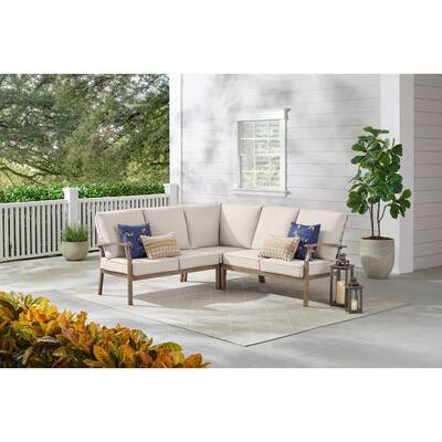 Beachside Rope Look Wicker Outdoor Patio Sectional Sofa Seating Set with CushionGuard Almond Tan Cushions