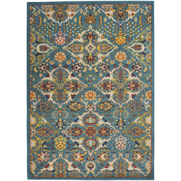 HomeRoots Blue 6 ft. x 9 ft. Floral Power Loom Area Rug