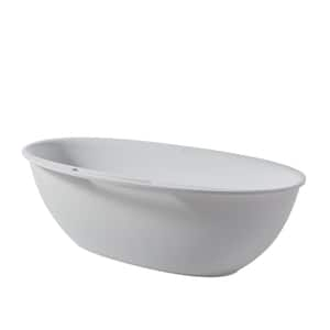 63 in. x 33 in. Solid Surface Freestanding Soaking Bathtub in Matte White with Center Drain and Abrasive Pads