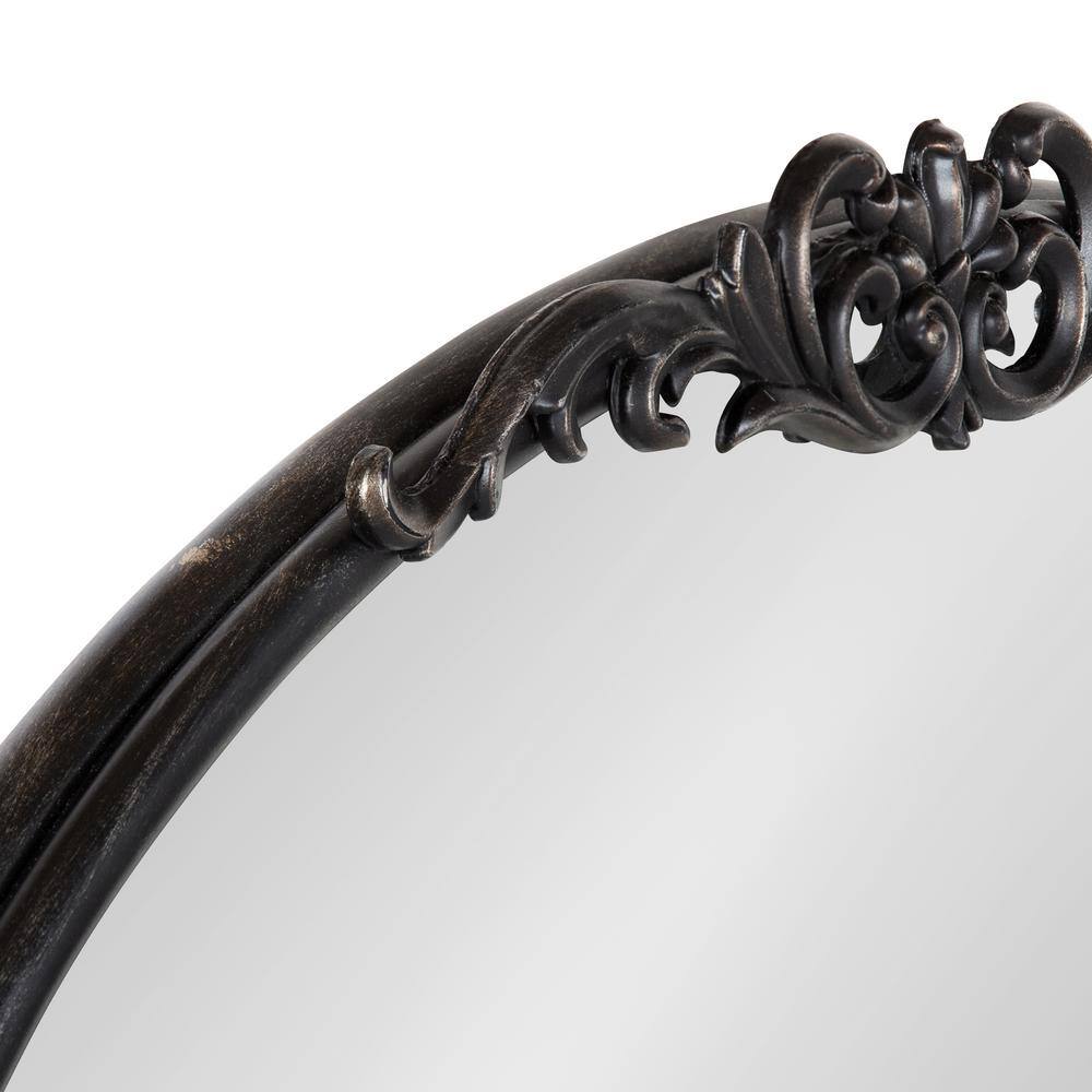 Black Oval Wood Wall Mirror with Intricate Overlay