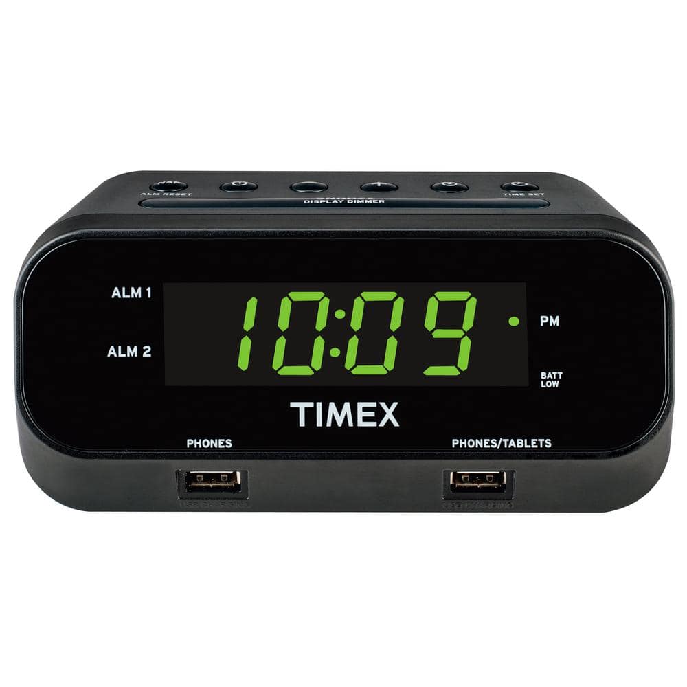 TIMEX RediSet Dual Alarm Clock with Dual USB Charging and Extreme Battery Backup, Black -  T129BQ