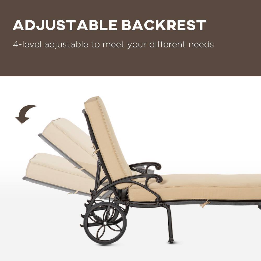 Beige Aluminum Adjustable Outdoor Chaise Lounge with Side Table