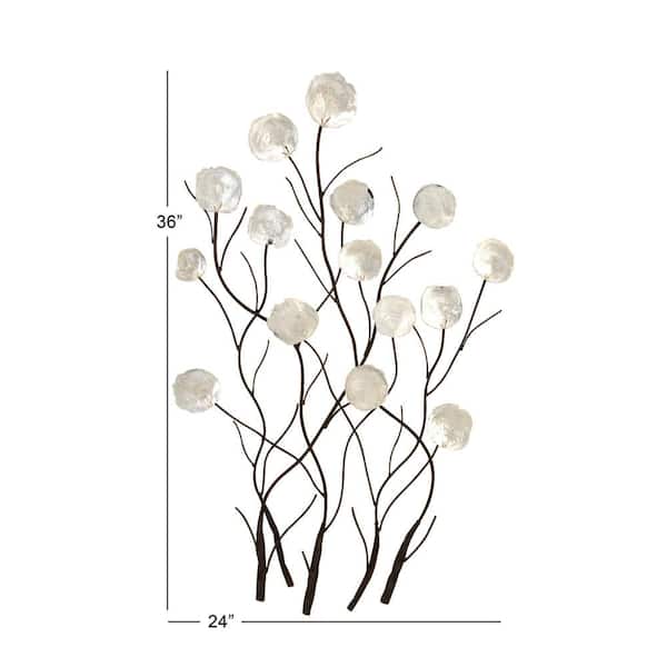 Litton Lane Metal White Floral Wall Decor with Capiz Accents 13063 The  Home Depot