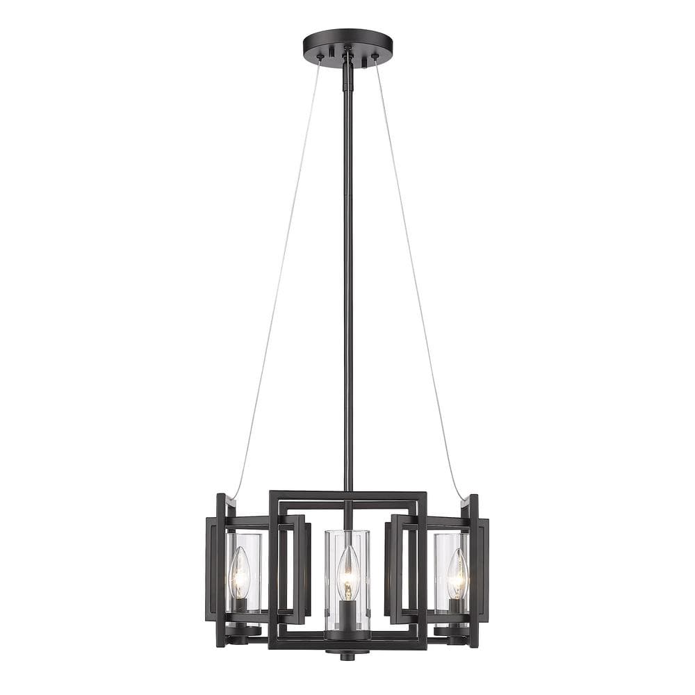 Matte Black 16'' Modern Intersecting Boxes Indoor/Outdoor Pendant with Clear Glass