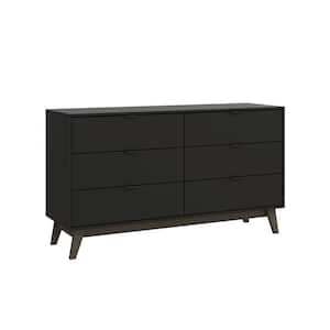 Bristol Black and Dark Brown Legs 6-Drawer Horizontal Dresser, 57in. Wide, 32.3 in. H x 57.08 in. W x 17.7 in. D