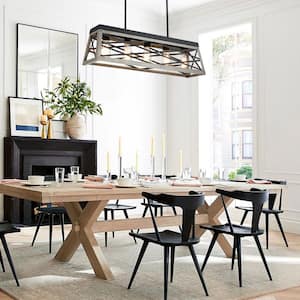 5-Light Black and Brown Kitchen Island Pendant Industrial Metal Hanging Ceiling Chandeliers for Dining and Living Room
