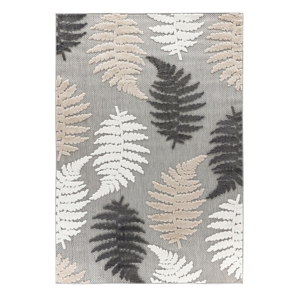 World Rug Gallery Seville Floral Leaves Gray 7 ft. 10 in. x 10 ft. Indoor/Outdoor Area Rug