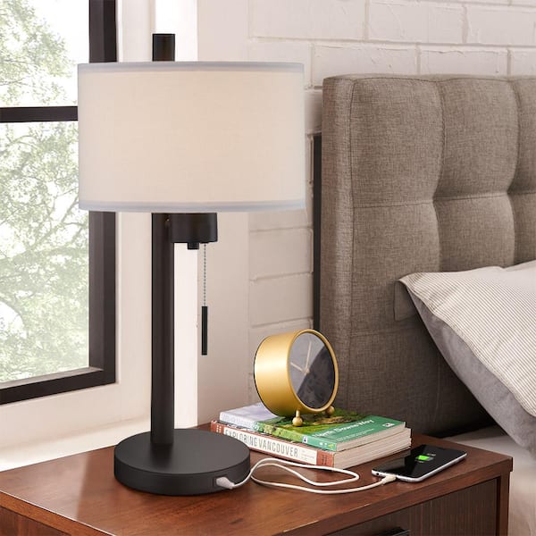 Storing formeel koppel TRUE FINE 23 in. Black Modern Table Lamp with USB Port and White Linen  Shade AD4073T - The Home Depot