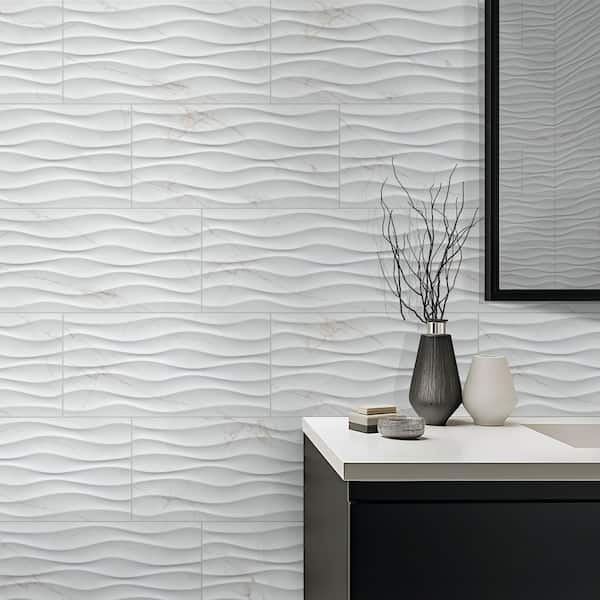 Lumino Wavy White 12 in. x 24 in. Glossy Ceramic Wall Tile (16 sq. ft. /Case)