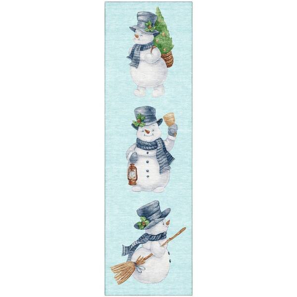 Mayfield Premium Machine Washable Abstract AMF1826 Sky 2 ft. 3 in. x 7 ft. 6 in. Runner Rug