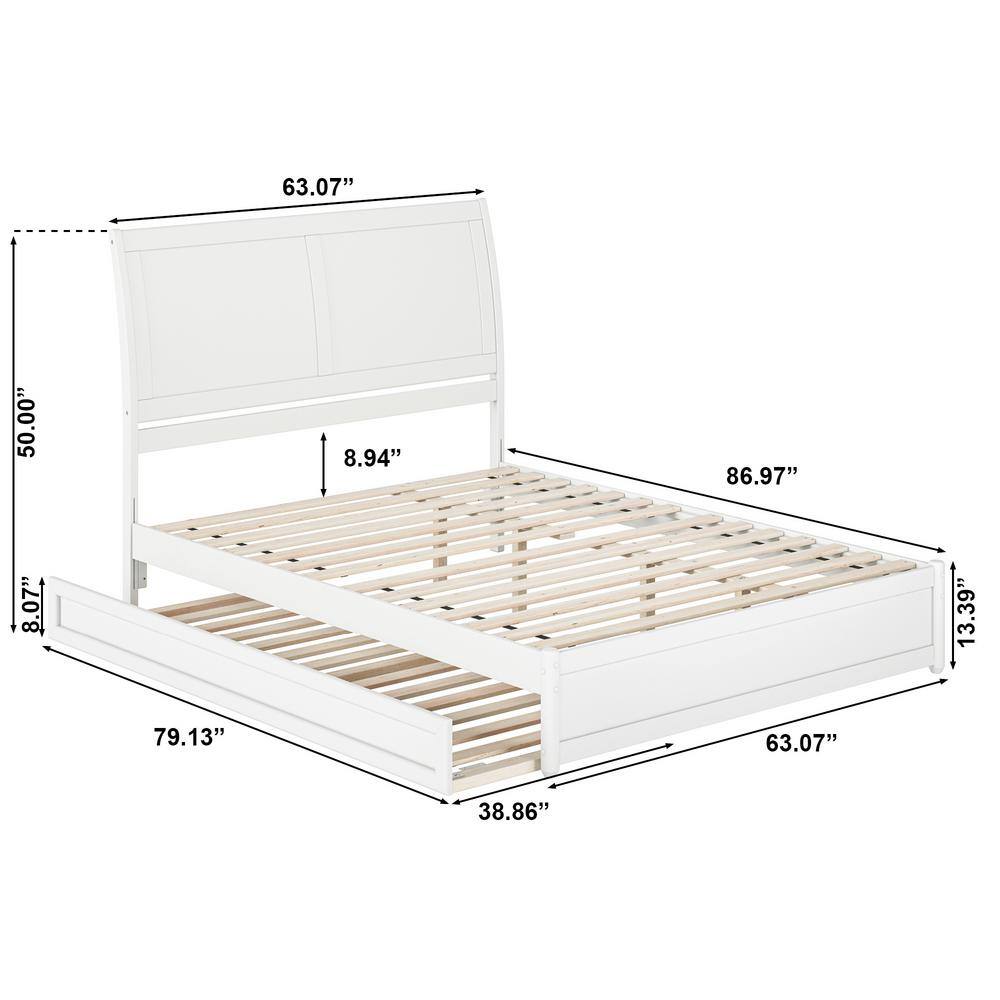 White Queen Wood Platform Bed with Trundle and Headboard