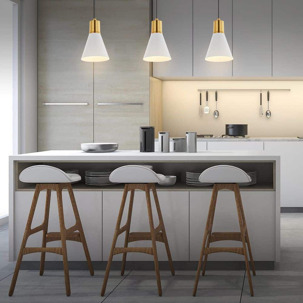Apollo White and Brass Gold 33.5" Adjustable Linear LED Pendant