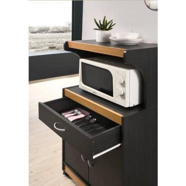 Hodedah Black Beech Microwave Cart With, Tall Microwave Cart With Storage Black