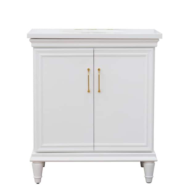 Bellaterra Home 31 in. W x 22 in. D Single Bath Vanity in White with Engineered Stone Vanity Top in White with White Oval Basin