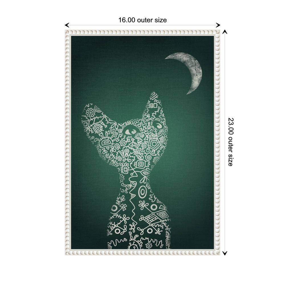 Abstract Cat and Moon Green Canvas Framed Wall Art