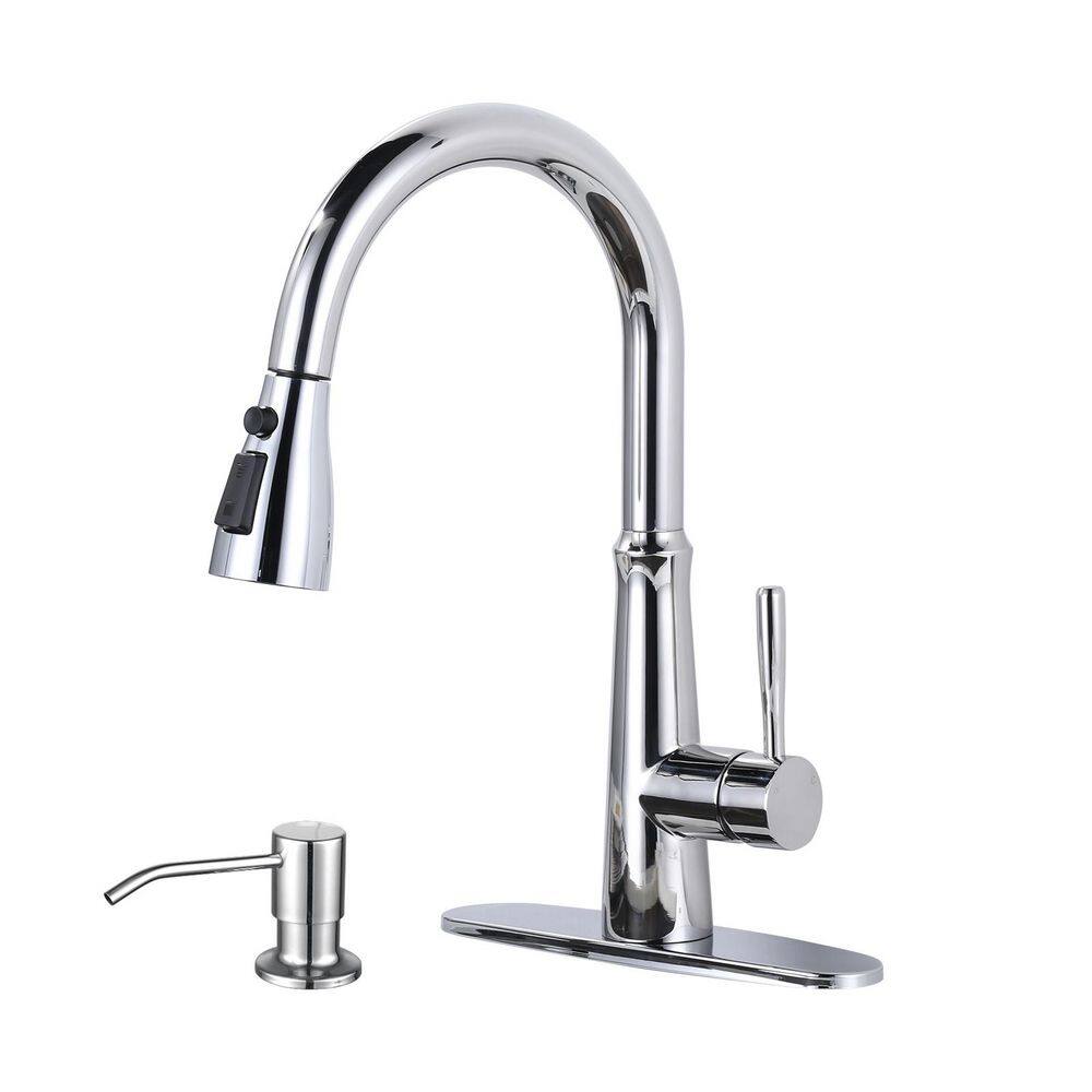 15.4 in. Single Handle Stainless Steel Pull Down Kitchen Faucet with 360° Degree Spout Swivel and in Polished Chrome price history on PriceWatchPro