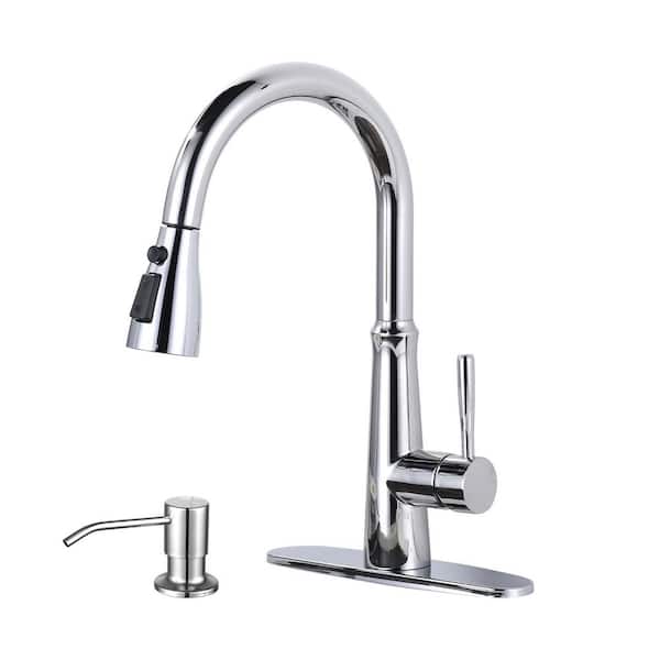 15.4 in. Single Handle Stainless Steel Pull Down Kitchen Faucet with 360° Degree Spout Swivel and in Polished Chrome