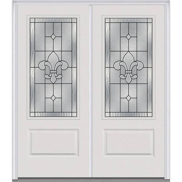 MMI Door 72 in. x 80 in. Carrollton Left-Hand Inswing 3/4-Lite Decorative 1-Panel Painted Fiberglass Smooth Prehung Front Door