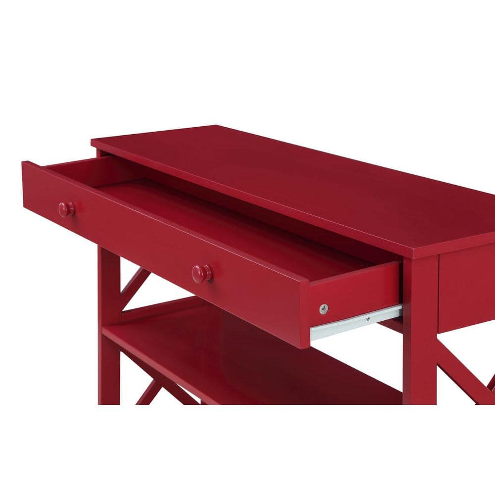 Cranberry Red Wood Console Table with Storage Shelves