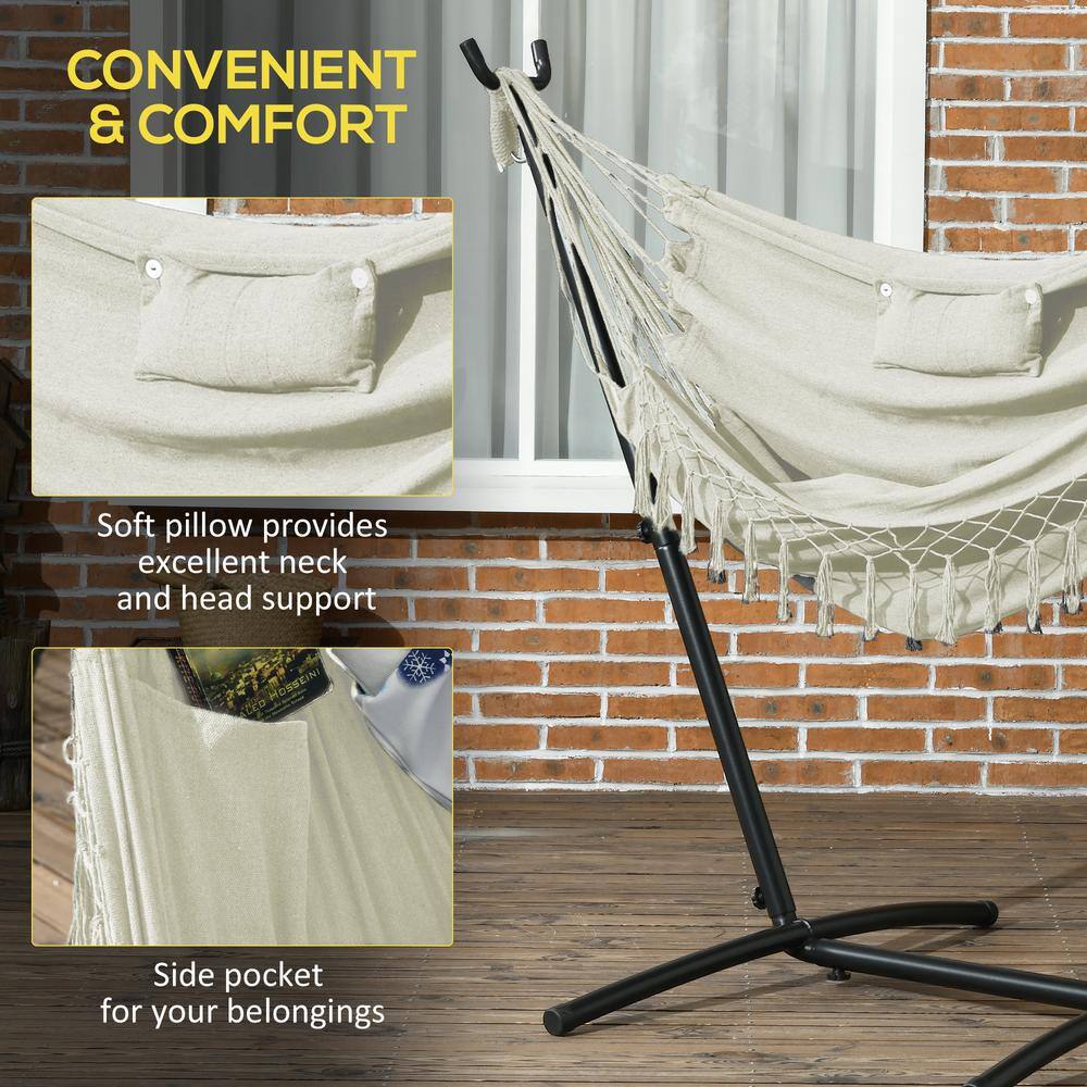 Cream White Cotton Hammock Swing Chair with Stand and Headrest