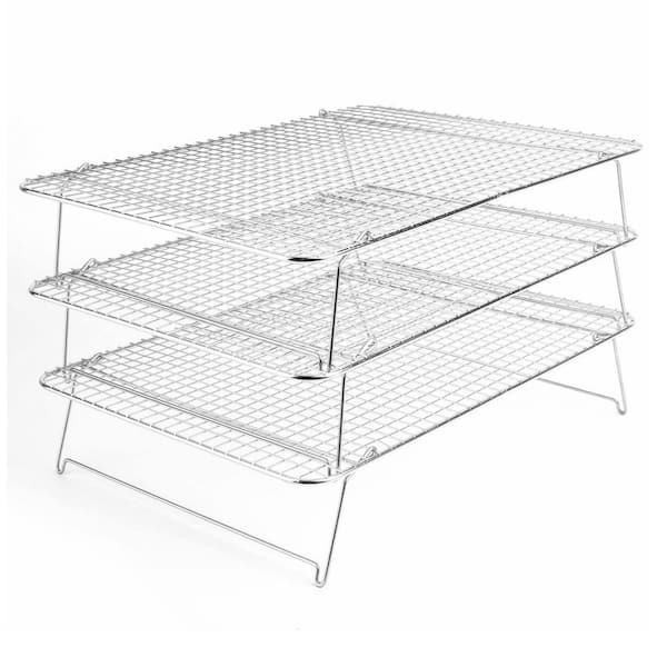 Stainless Steel Silver 3-Tier Stackable Cooling Rack Set for Baking Cooking Grilling - 16.5" x 12"