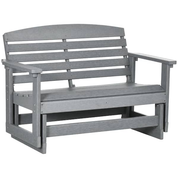 Misopily Light Gray Plastic Outdoor 49.5 in. Glider Bench Patio Double Swing Rocking Chair Loveseat w/Slatted HDPE Frame