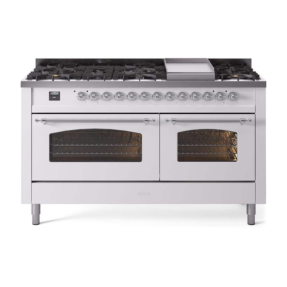 Nostalgie II 60 in. Dual Fuel Natural Gas Range with 9-Burnerss, Griddle, Chrome Trim in White price history on PriceWatchPro