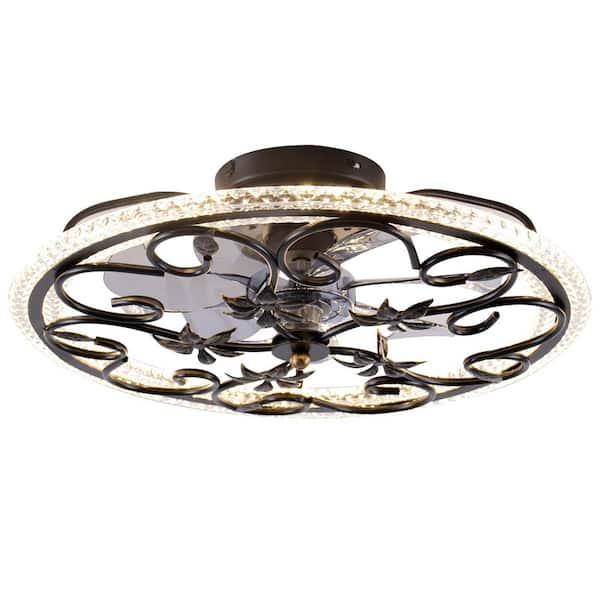 Keazile 20 in. Flush Mount Caged Indoor Matte Black Ceiling Fan with Dimmer LED Light and Reversible DC Motor for Small Bedroom