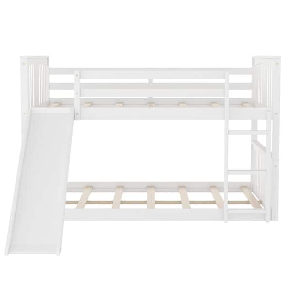 wetiny White Twin Bunk Bed with Slide and Ladder