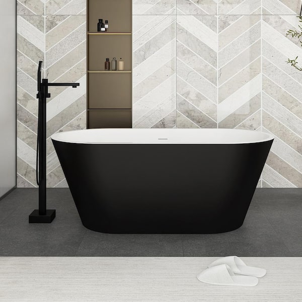JimsMaison 67 in. x 29.5 in. Acrylic Freestanding Flatbottom Soaking Bathtub with Center Drain in Matte Black