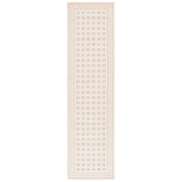 Ebony 2 ft. x 9 ft. Ivory/Beige Tiled Border Runner Rug